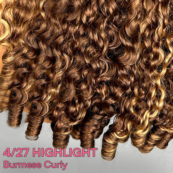 OhMyPretty Burmese Curly Highlight 4/27 Color  Wear Go Half Wig Flip Over Wig Invisible Hairline Draw-strings For Beginner