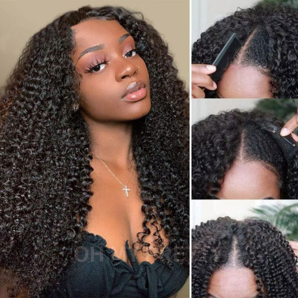 kinky curly v part wig seamless look