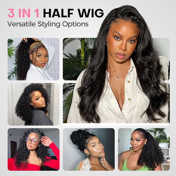 3 in 1 kinky straight half wig