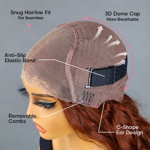 OhMyPretty Glueless Layered Cut Reddish Brown Straight Wear Go 6x4 Lace Wigs Pre-Plucked Hairline Pre-Cut Lace Tiny Knots