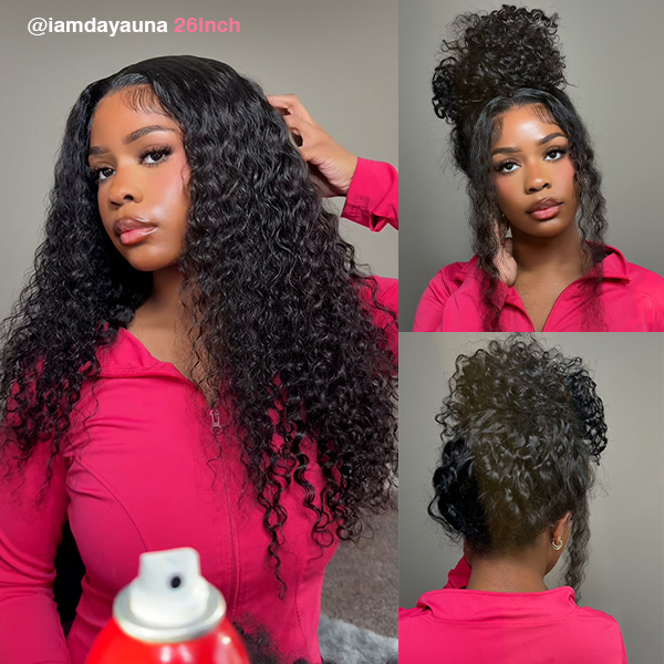 OMpretty 360 Water Wave Invisi Draw Strings Wear Go Glueless Pre-Bleached And Pre-Cut Lace Human Hair Wig