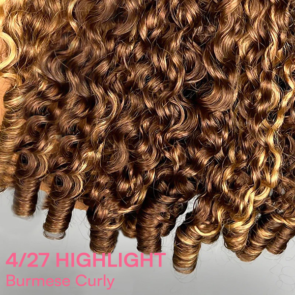 OhMyPretty Burmese Curly Highlight 4/27 Color  Wear Go Half Wig Flip Over Wig Invisible Hairline Draw-strings For Beginner