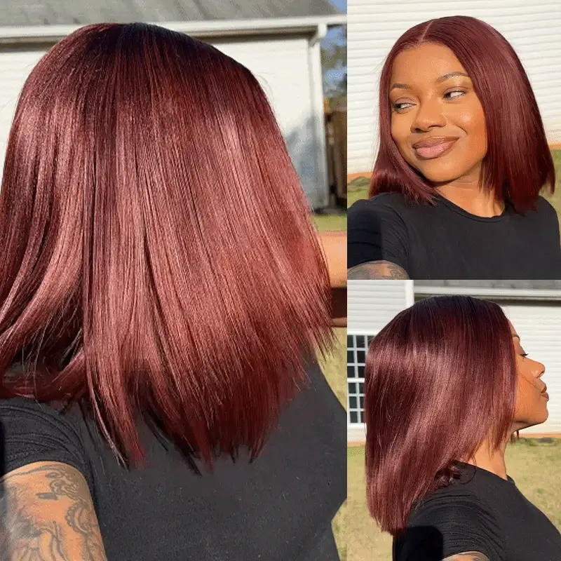 250% Density Reddish Brown Color 7x5 Wear Go Wig Layered Cut Bob Yaki Straight Glueless Wig