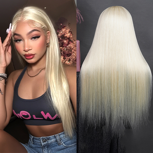 OhMyPretty Wear Go Glueless 613 Blond Color Straight HD Lace Closure Wig With Pre-plucked Hairline Pre-cut Lace