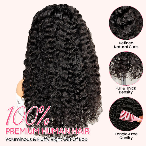 OhMyPretty Wear Go Half Wig 3 IN 1 Indian Curly Flip Over Wig Invisible Hairline Draw-strings For Beginner