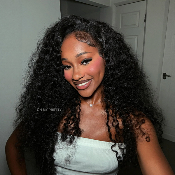  OhMyPretty Burmese Curly Wear Go Half Wig Invisi Draw Strings Glueless Wig for Beginners Human Hair