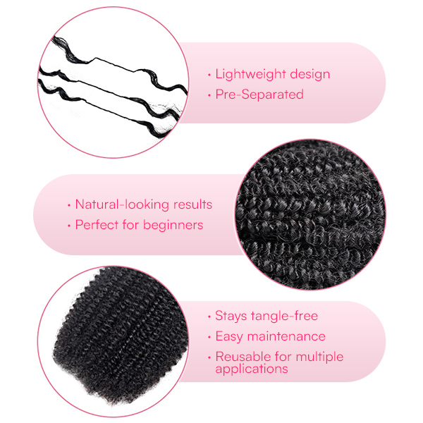 Afro Curly Crochet Human Hair for Natural Boho Braids Miracle Knots Ready Time-Saving Pre-Separated Tangle Free