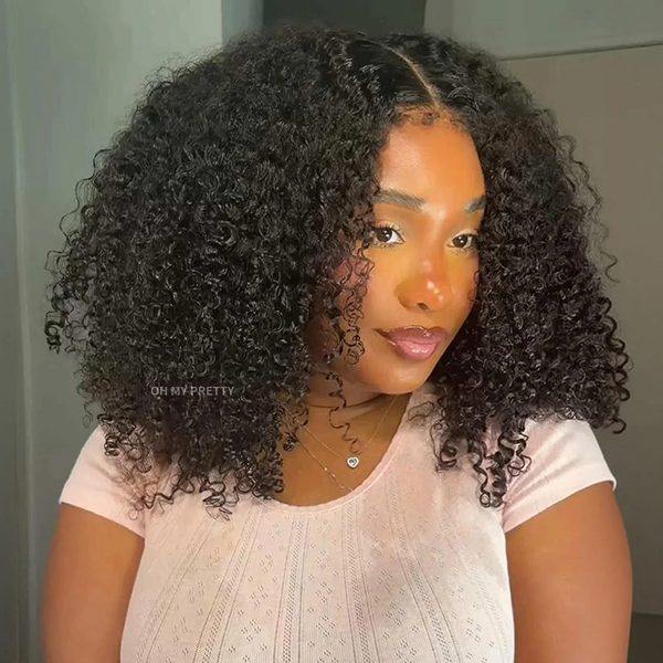 OhMyPretty Wear Go Kinky Curly Glueless 7x5 Lace Wig Super Natural Hairline Silky Human Hair Pre plucked &Pre Bleached & Pre Cut