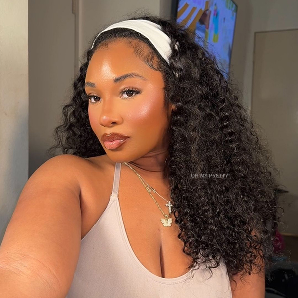 OhMyPretty Wear Go Half Wig 3 IN 1 Water Wave Flip Over Wig Invisible Hairline Draw-strings For Beginner