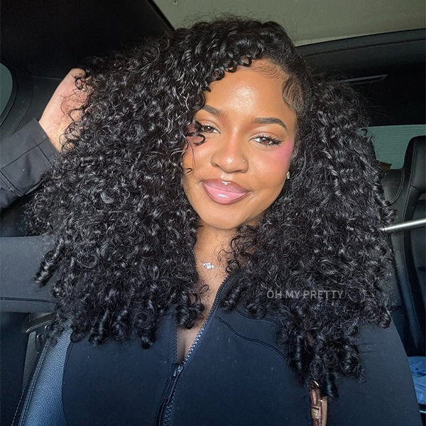 [16Inch= $89] OhMyPretty Burmese Curly Wear Go Half Wig Invisi Draw Strings Glueless Wig for Beginners Human Hair