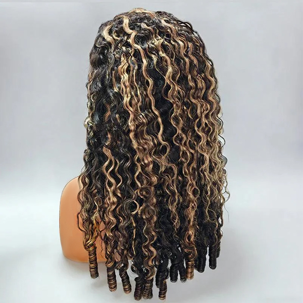 OhMyPretty 1B/30 Highlight Burmese Curly Wear Go Half Wig Flip Over Wig Invisible Hairline Draw-strings For Beginner