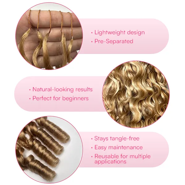 Brown Blonde Blend Burmese Curly #27/30/613 Crochet Human Hair for Boho Braids Pre-Separated Miracle Knots Tangle Free