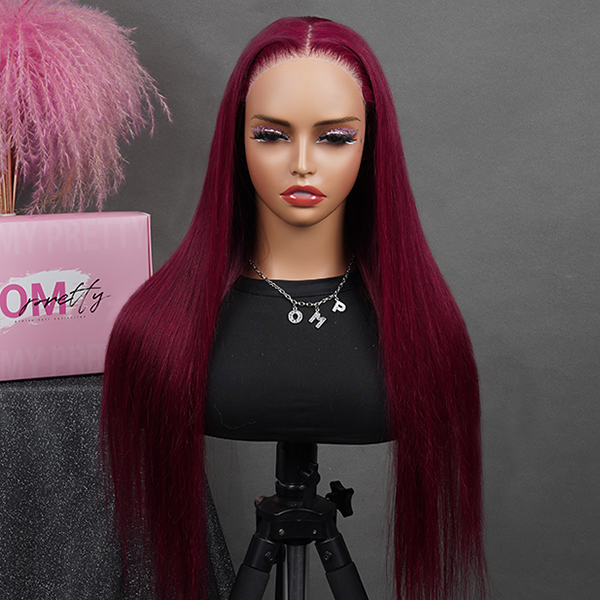 OhMyPretty Wear Go Glueless 99J Color Straight 6x4 Lace Wig With Pre-plucked Hairline Tiny Knots Pre-Cut Zig Zag Lace