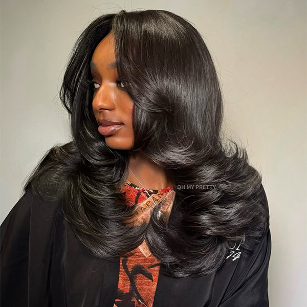 OhMyPretty Chic Layered Cut Loose Wave Wear Go Glueless 9x6 Lace Wig Human Hair Wig Pre plucked &Pre Bleached & Pre Cut