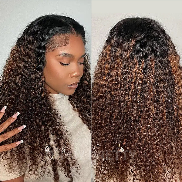 Blonde Highlight Water Wave Wear Go 6x4 Lace Glueless Wigs With Natural Hairline And Pre-cut Lace