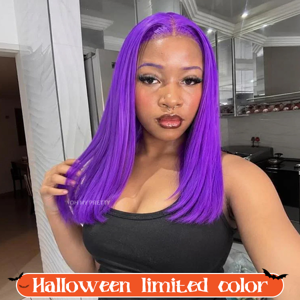 Purpleish Pinkish 13x4 Lace Front Wig 100% Human Hair Wig Halloween Color Wig Limited