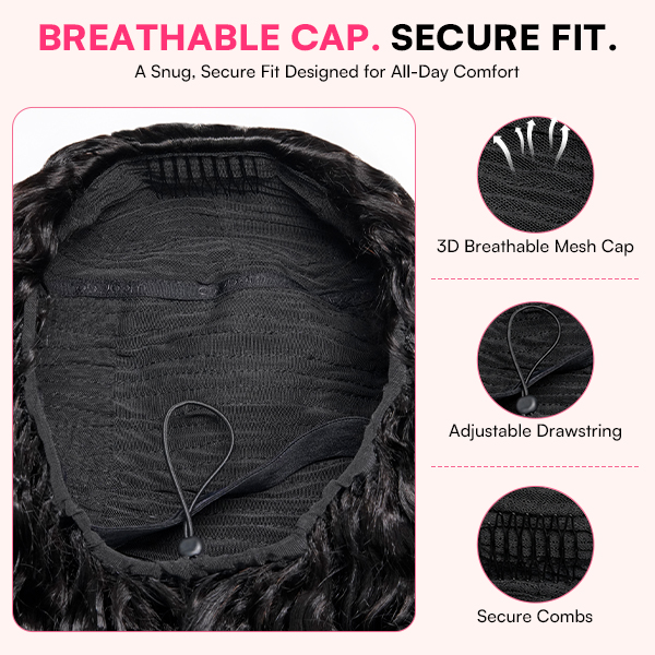 OhMyPretty Wear Go Half Wig 3 IN 1 Indian Curly Flip Over Wig Invisible Hairline Draw-strings For Beginner