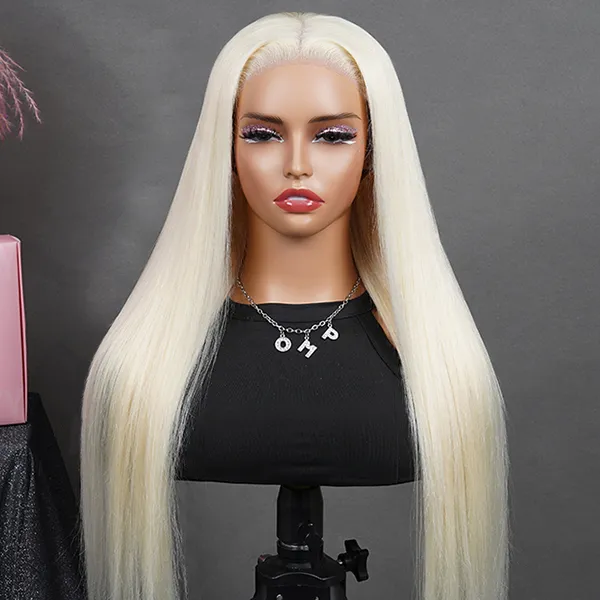 Glueless 613 Blond Color Straight HD Lace Closure Wig With Pre-plucked Hairline