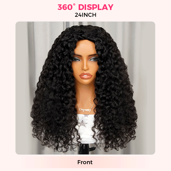 OhMyPretty Wear Go Half Wig 3 IN 1 Indian Curly Flip Over Wig Invisible Hairline Draw-strings For Beginner