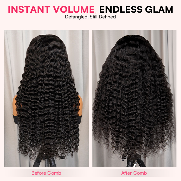 OhMyPretty Wear Go Glueless Deep Wave 9x6 Lace Wig M Cap Pre-Bleached Mini Knots Pre-Plucked