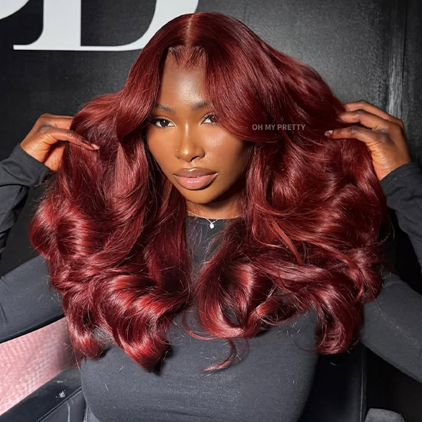 OhMyPretty Face-Framing Layers 99J Color Wear Go Upgraded Body Wave Glueless 7x5 Lace Wig With Pre-plucked Hairline