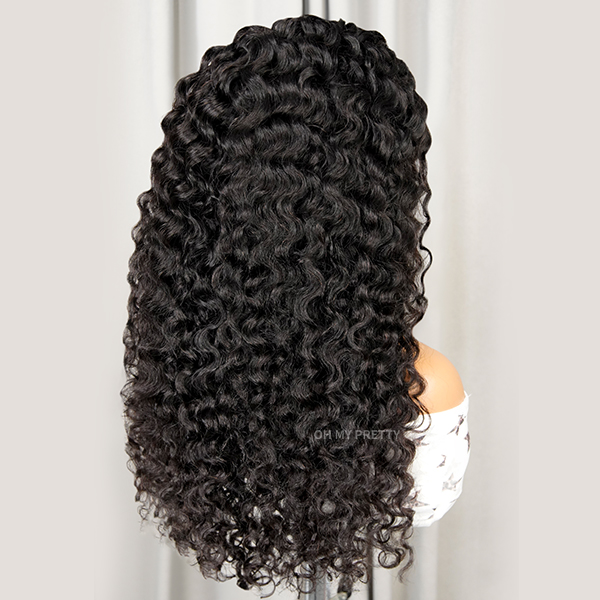 OhMyPretty Wear Go Half Wig 3 IN 1 Indian Curly Flip Over Wig Invisible Hairline Draw-strings For Beginner