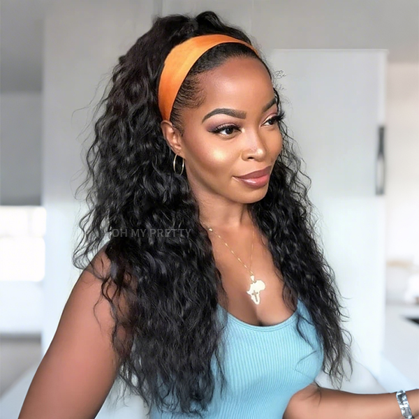 OhMyPretty Water Wave Human Hair Headband Wig