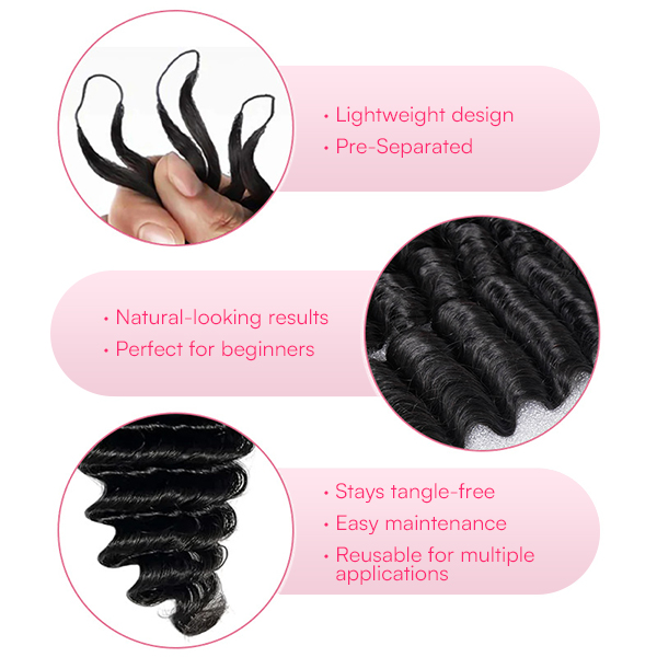 Deep Wave Crochet Human Hair for Natural Boho Braids Miracle Knots Ready Time-Saving Pre-Separated Tangle Free