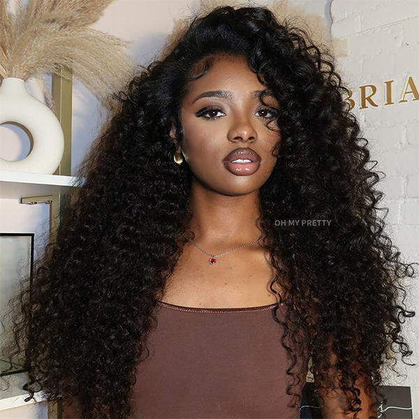 OhMyPretty Wear Go Half Wig 3 IN 1 Indian Curly Flip Over Wig Invisible Hairline Draw-strings For Beginner