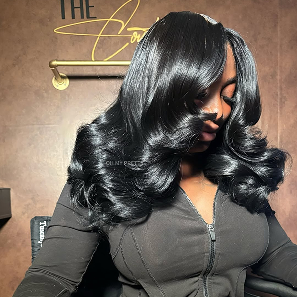 OhMyPretty Chic Layered Cut Loose Wave Wear Go Glueless 9x6 Lace Wig Human Hair Wig Pre plucked &Pre Bleached & Pre Cut