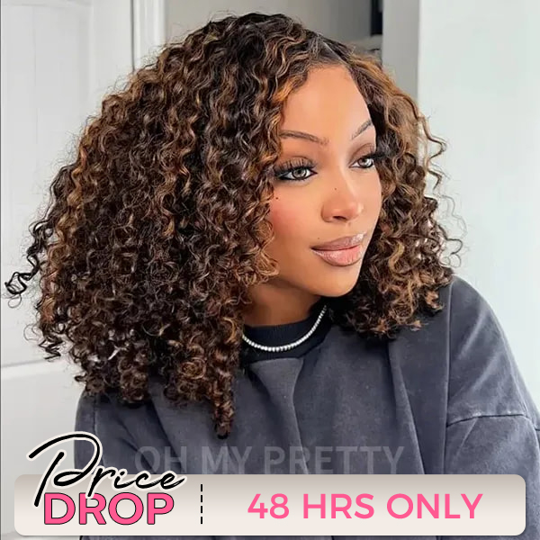 OhMyPretty Highlight Wear Go Half Wig 3 IN 1 Water Wave Flip Over Wig For Beginner Invisible Hairline