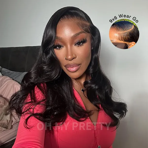 Side Part Layer Cut Body Wave 9x6 M Cap Wear Go Glueless Wig With Baby Hair Pre Bleached Single Knots Pre Cut Lace Pre Plucked Hairline