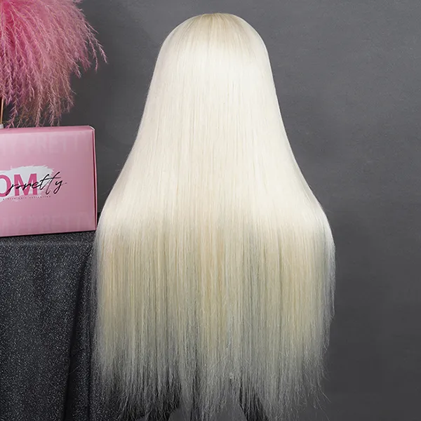 Glueless 613 Blond Color Straight HD Lace Closure Wig With Pre-plucked Hairline