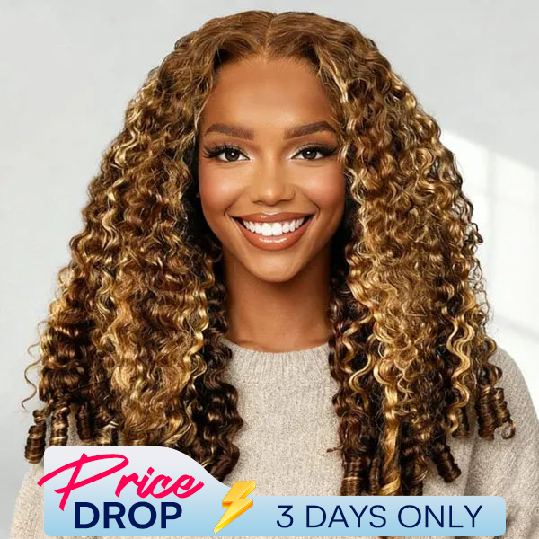 9x6 Burmese Curly Highlight Brown 4/27 Color M-cap Wear Go Glueless Wig Elastic Drawstring