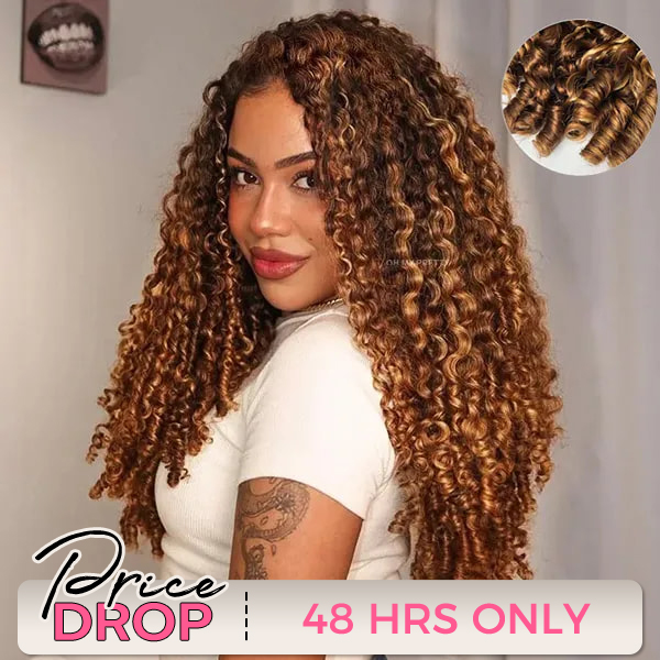 OhMyPretty Burmese Curly Highlight 4/27 Color  Wear Go Half Wig Flip Over Wig Invisible Hairline Draw-strings For Beginner