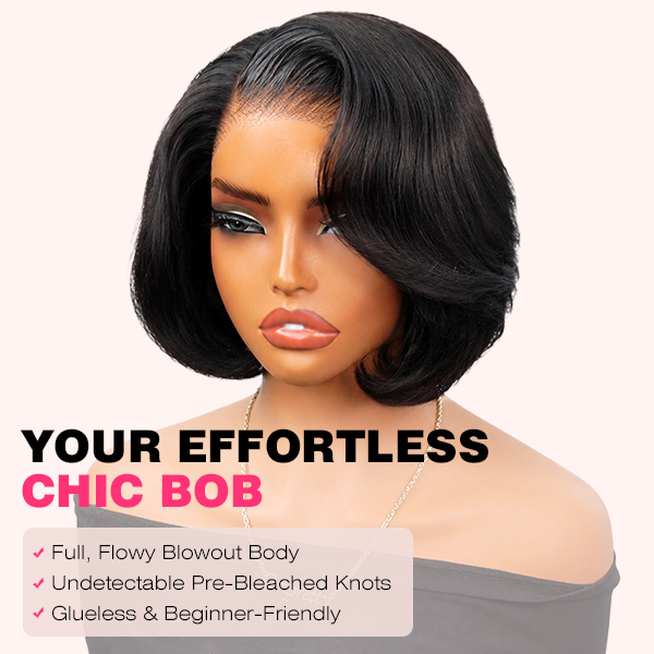 [Model Length=$96] Chic Style Wear Go Blow Out Straight Bob 7x5 HD Lace Glueless Wig Pre-Bleached Tiny Knots