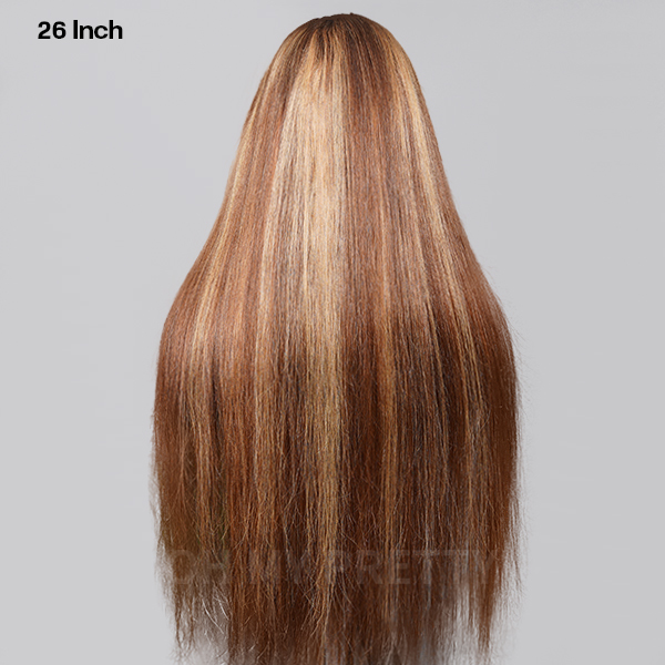 OhMyPretty Wear Go Highlight Brown Glueless  6x4 Lace Straight Wig Breathable Cap Human Hair Pre plucked & Pre Cut