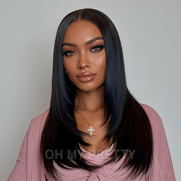 OhMyPretty Glueless Layered Cut Straight Wear Go 6x4 HD Lace Wigs Pre-Plucked Hairline Pre-Cut HD Lace Tiny Knots 100% Human Hair