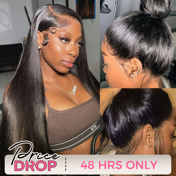 OMpretty 360 Straight Invisi Draw Strings Wear Go Glueless Pre-Bleached And Pre-Cut Lace Human Hair Wig