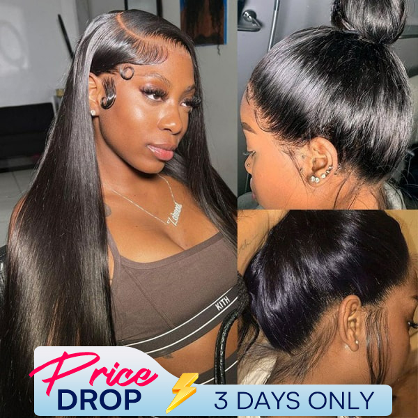OMpretty 360 Straight Invisi Draw Strings Wear Go Glueless Pre-Bleached And Pre-Cut Lace Human Hair Wig