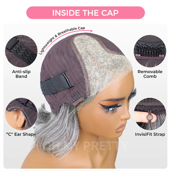 Boss Vibe Salt and Pepper Layered Bob Wear Go Glueless Pre-Cut Lace Grey Wig