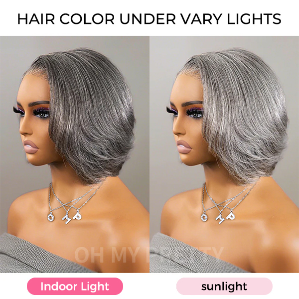 Boss Vibe Salt and Pepper Layered Bob Wear Go Glueless Pre-Cut Lace Grey Wig