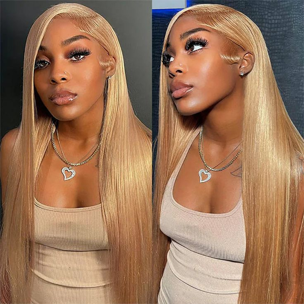 OhMyPretty Wear Go Glueless Honey Blonde #27 Color Straight 6x4 Lace Wig With Pre-plucked Hairline Secure 3D Dome Cap