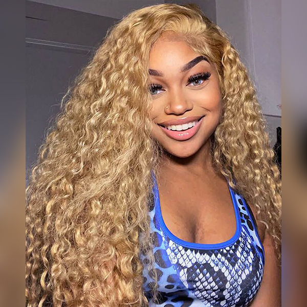 OhMyPretty Wear Go Glueless Honey Blonde #27 Color Water Wave 6x4 Lace Wig With Pre-plucked Hairline Secure 3D Dome Cap