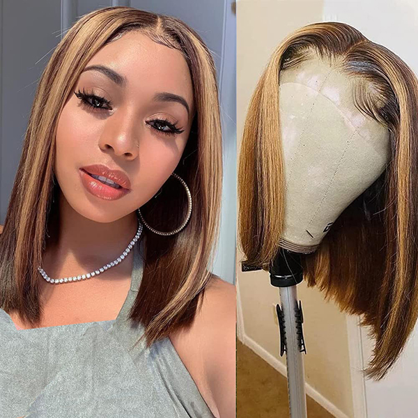 OhMyPretty Highlight Brown Straight 13x4 Lace Front Wig