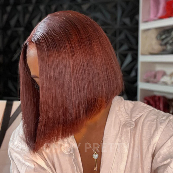 OhMyPretty Reddish Brown Color Wear Go Glueless  Straight 6x4 Lace Bob Wig With Pre-plucked Hairline Pre-Cut Lace