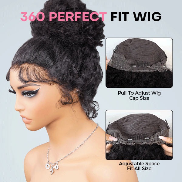 OMpretty 360 Straight Invisi Drawstring Wear Go Glueless Pre-Bleached And Pre-Cut Lace Human Hair Wig