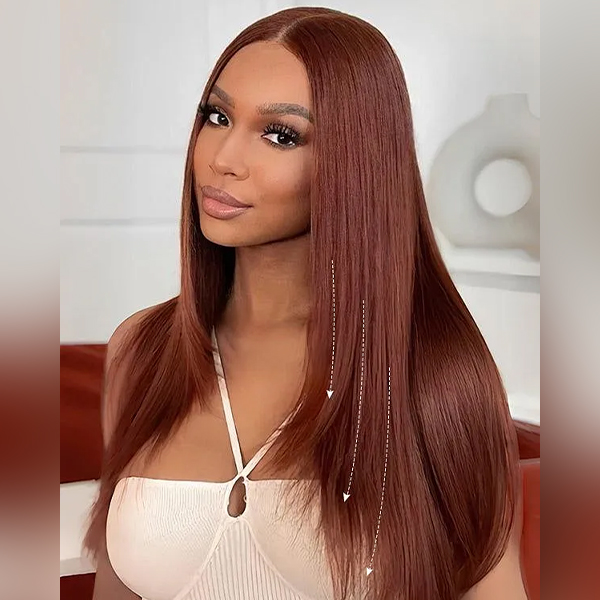 OhMyPretty Glueless Layered Cut Reddish Brown Straight Wear Go 6x4 HD Lace Wigs Pre-Plucked Hairline Pre-Cut HD Lace Tiny Knots