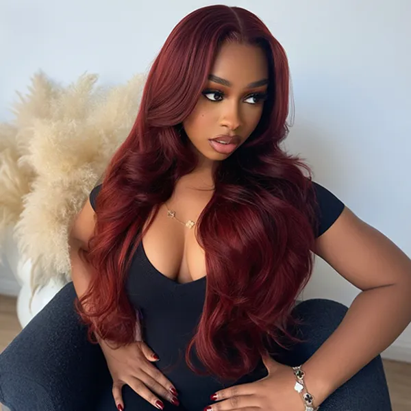 OhMyPretty Face-Framing Layers Reddish Brown Color Wear Go Upgraded Body Wave Glueless 6x4 Lace Wig With Pre-plucked Hairline