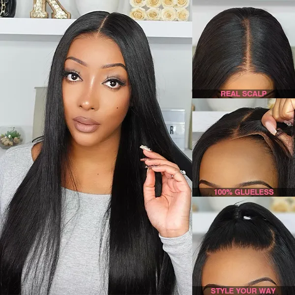 OhMyPretty Wear Go Glueless 9x6 Lace Straight Wig M Cap Super Natural Hairline Silky Human Hair  Mini Knots Pre plucked &Pre Bleached & Pre Cut